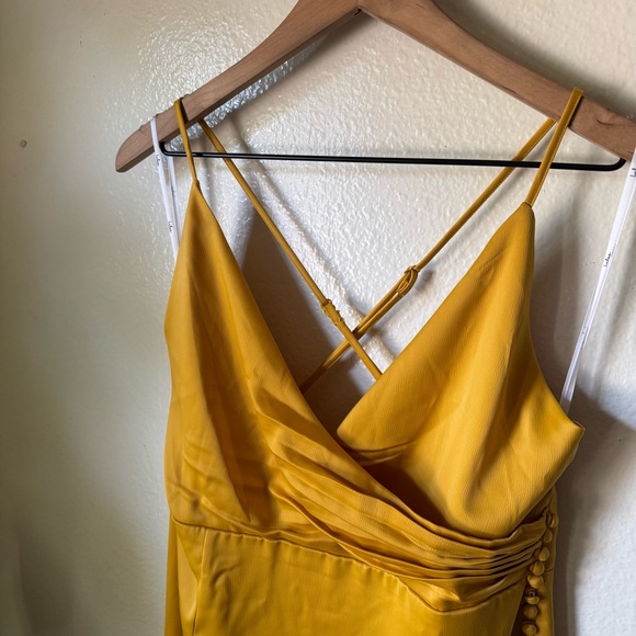 Lulus | Outstanding Elegance Mustard Yellow Satin Surplice Maxi Dress - Picture 3 of 7